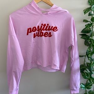 Positive Vibes pink + red writing cropped hoodie